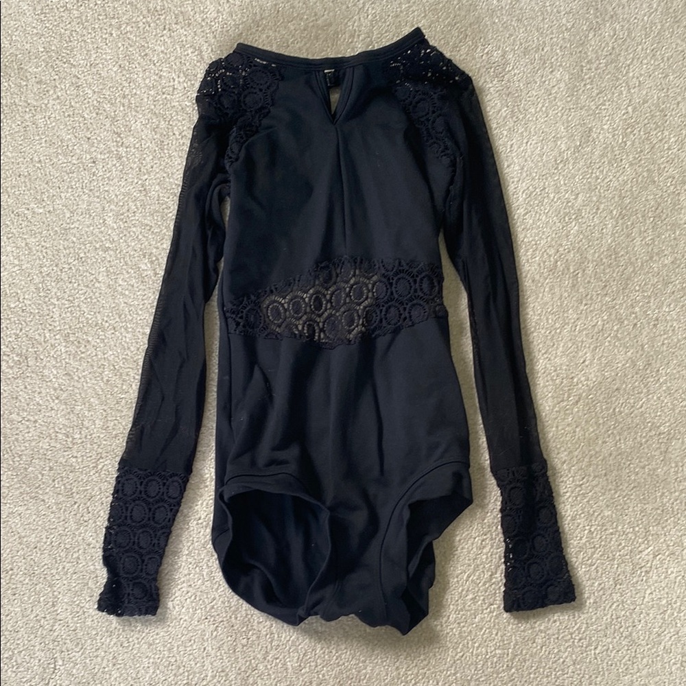 Five Dancewear Black Mesh Long Sleeve Leotard Size PA